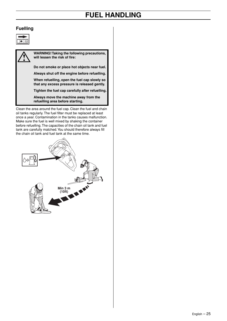 Fuel handling | Husqvarna 365 User Manual | Page 25 / 40
