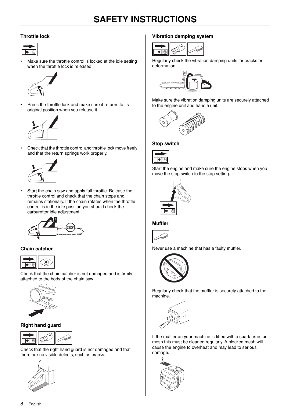 Safety instructions | Husqvarna 365 User Manual | Page 8 / 40