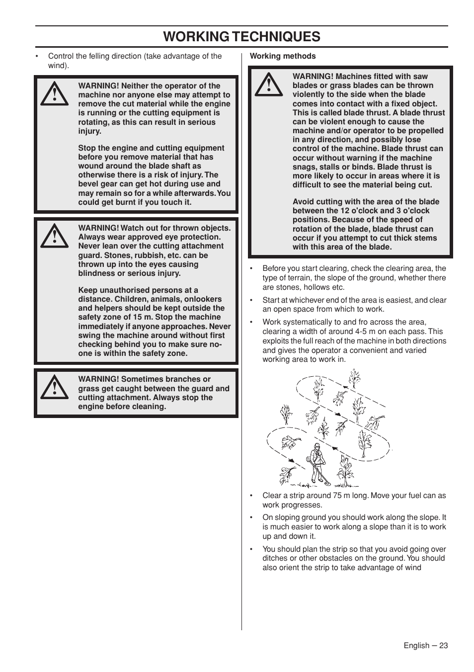 Working techniques | Husqvarna 235F User Manual | Page 23 / 44