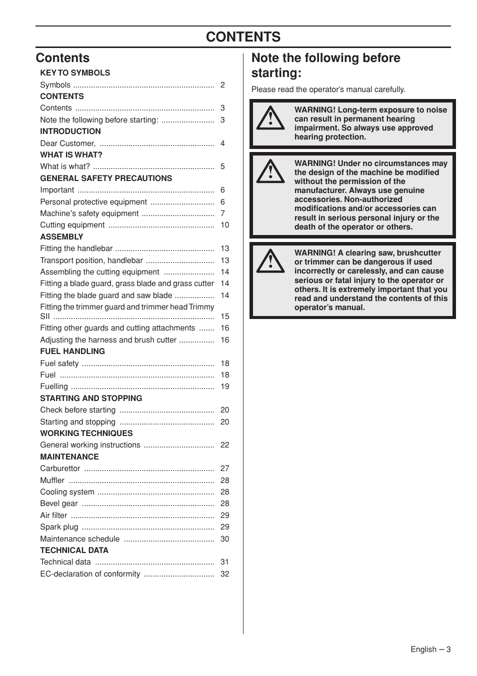 Husqvarna 235F User Manual | Page 3 / 44
