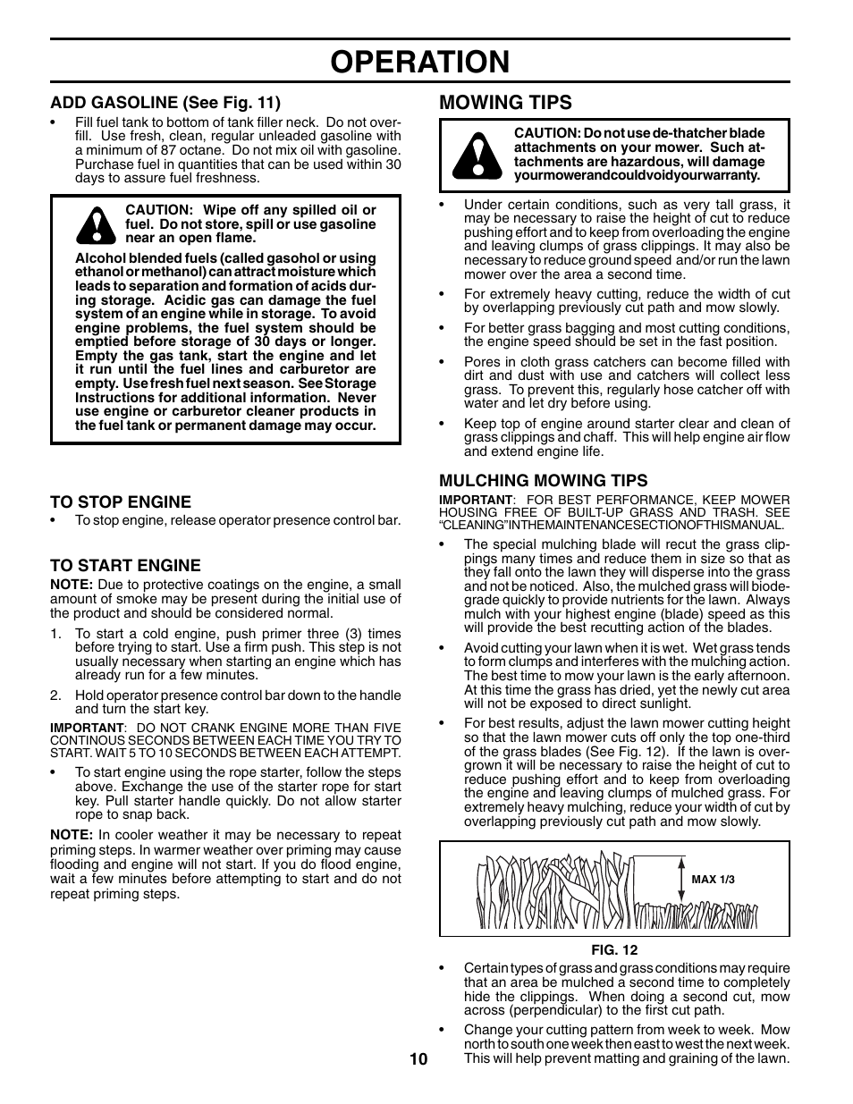 Operation, Mowing tips | Husqvarna 7021RES User Manual | Page 10 / 22