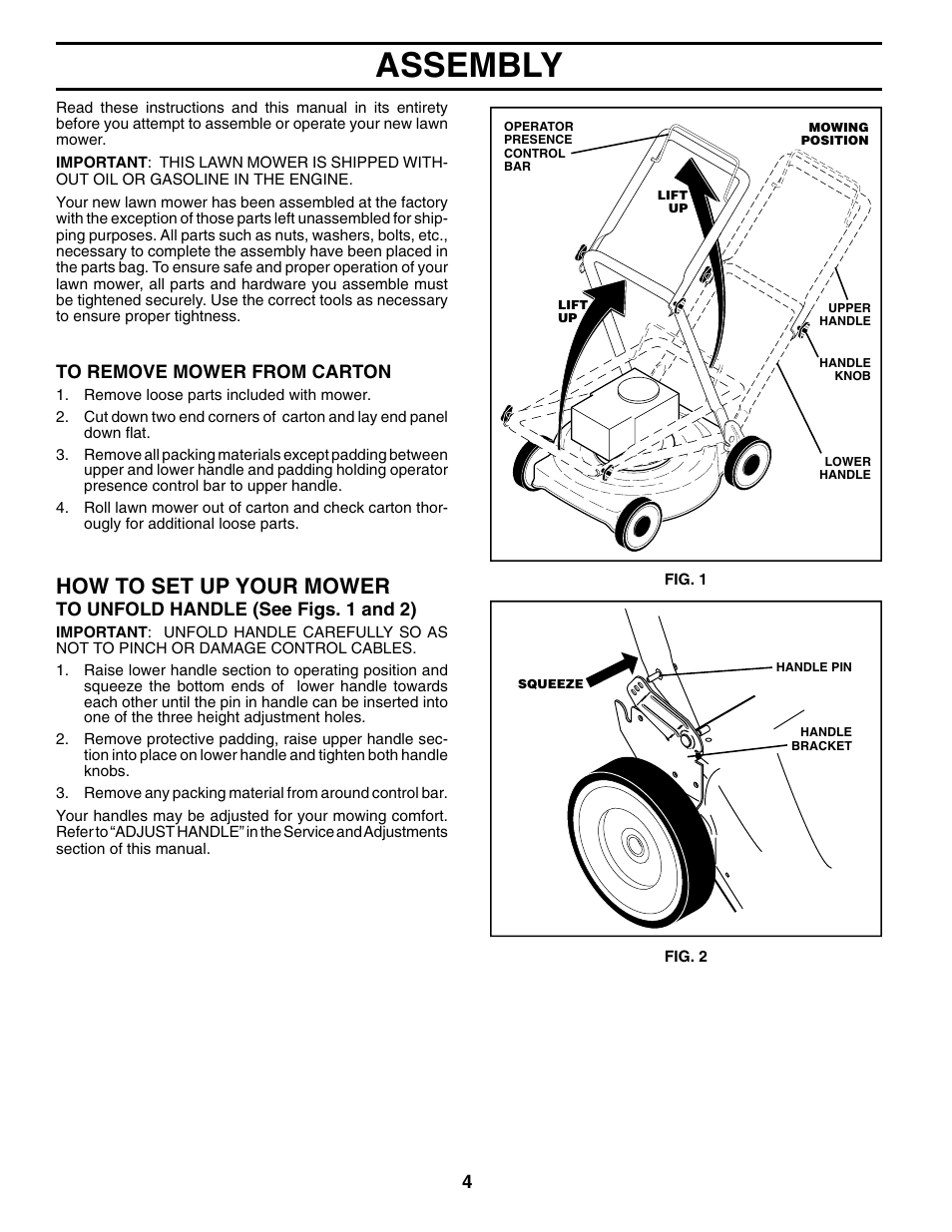 Assembly, How to set up your mow er | Husqvarna 7021RES User Manual | Page 4 / 22