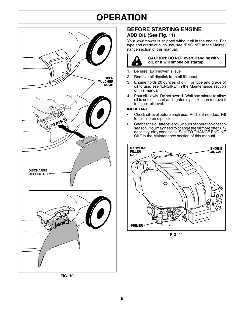 Operation, Before starting engine | Husqvarna 7021RES User Manual | Page 9 / 22