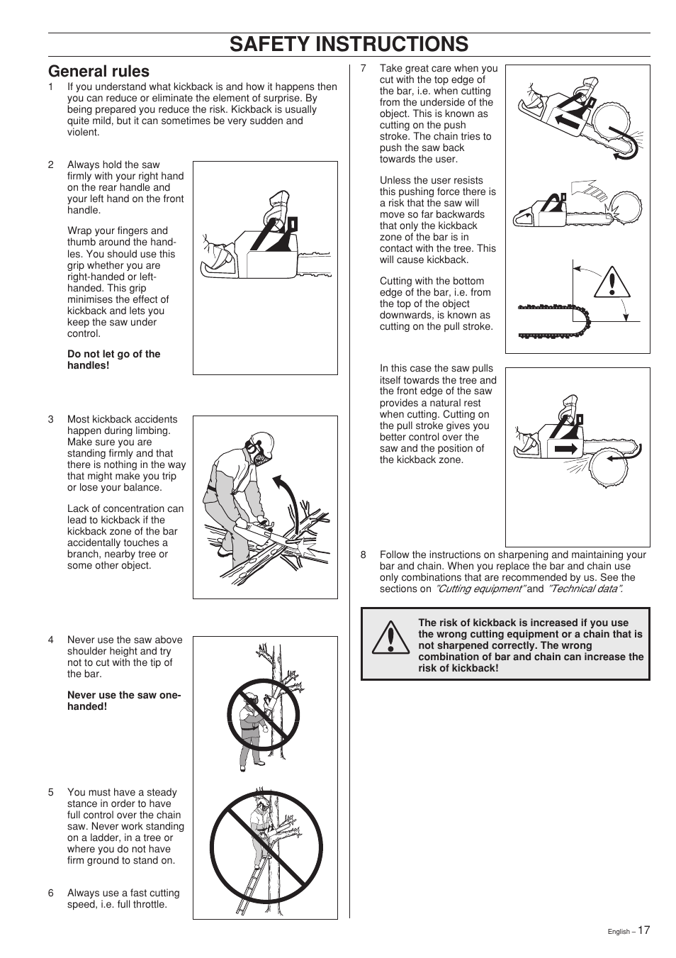 Safety instructions, General rules | Husqvarna 61 User Manual | Page 17 / 36