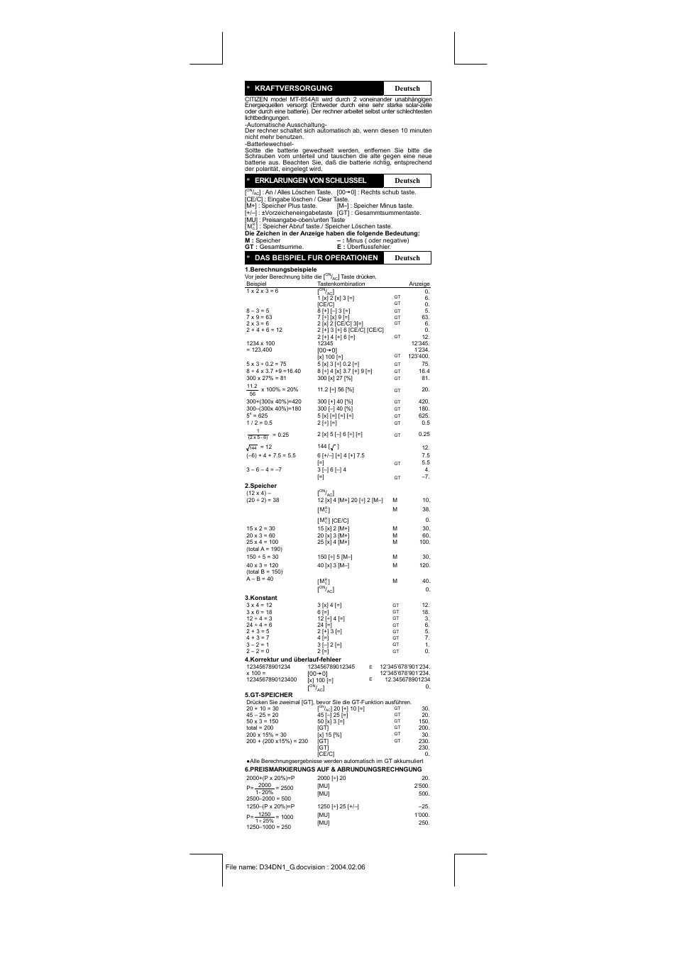 CITIZEN MT-854A User Manual | Page 5 / 16