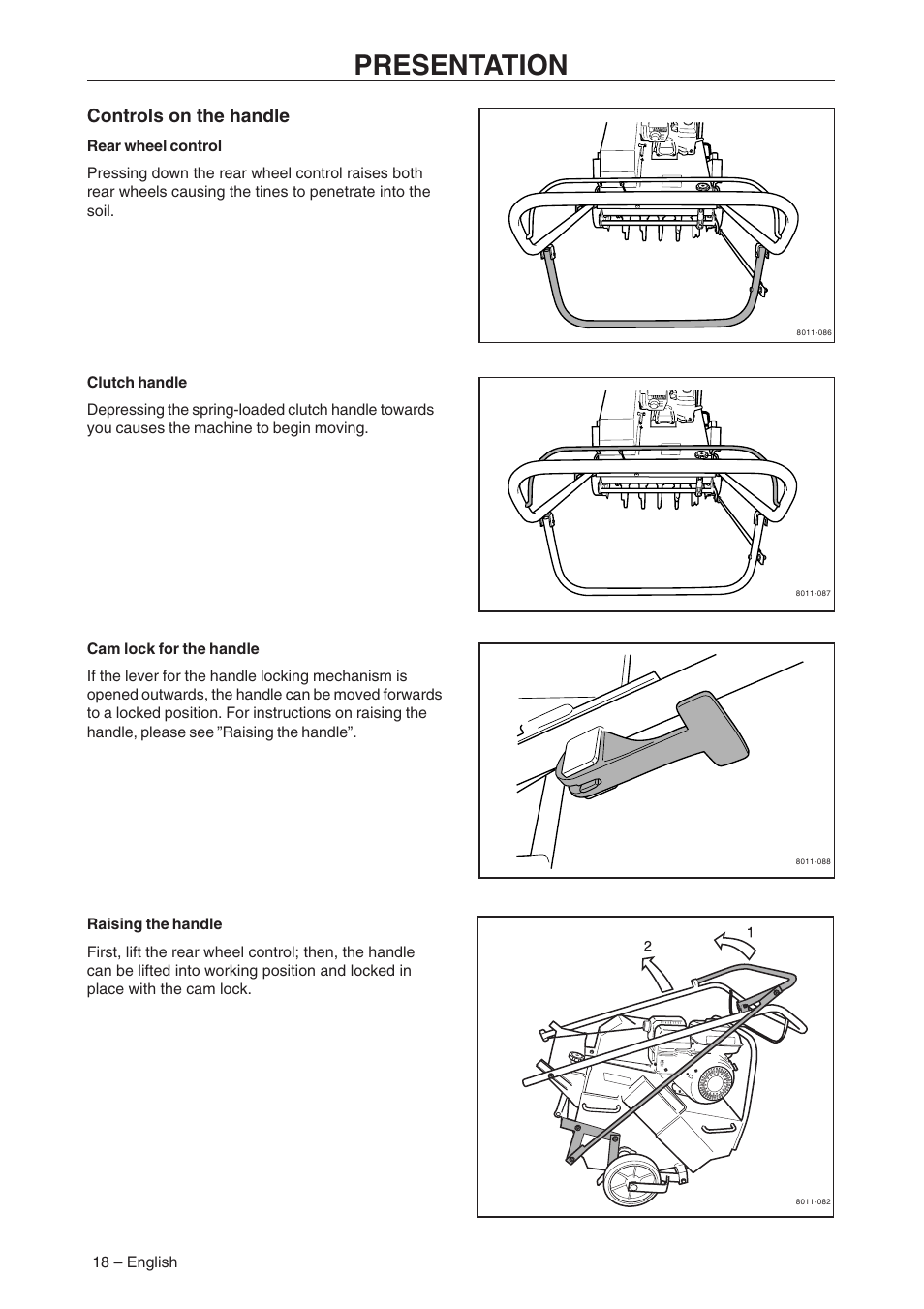 Presentation, Controls on the handle | Husqvarna AR19 User Manual | Page 20 / 56