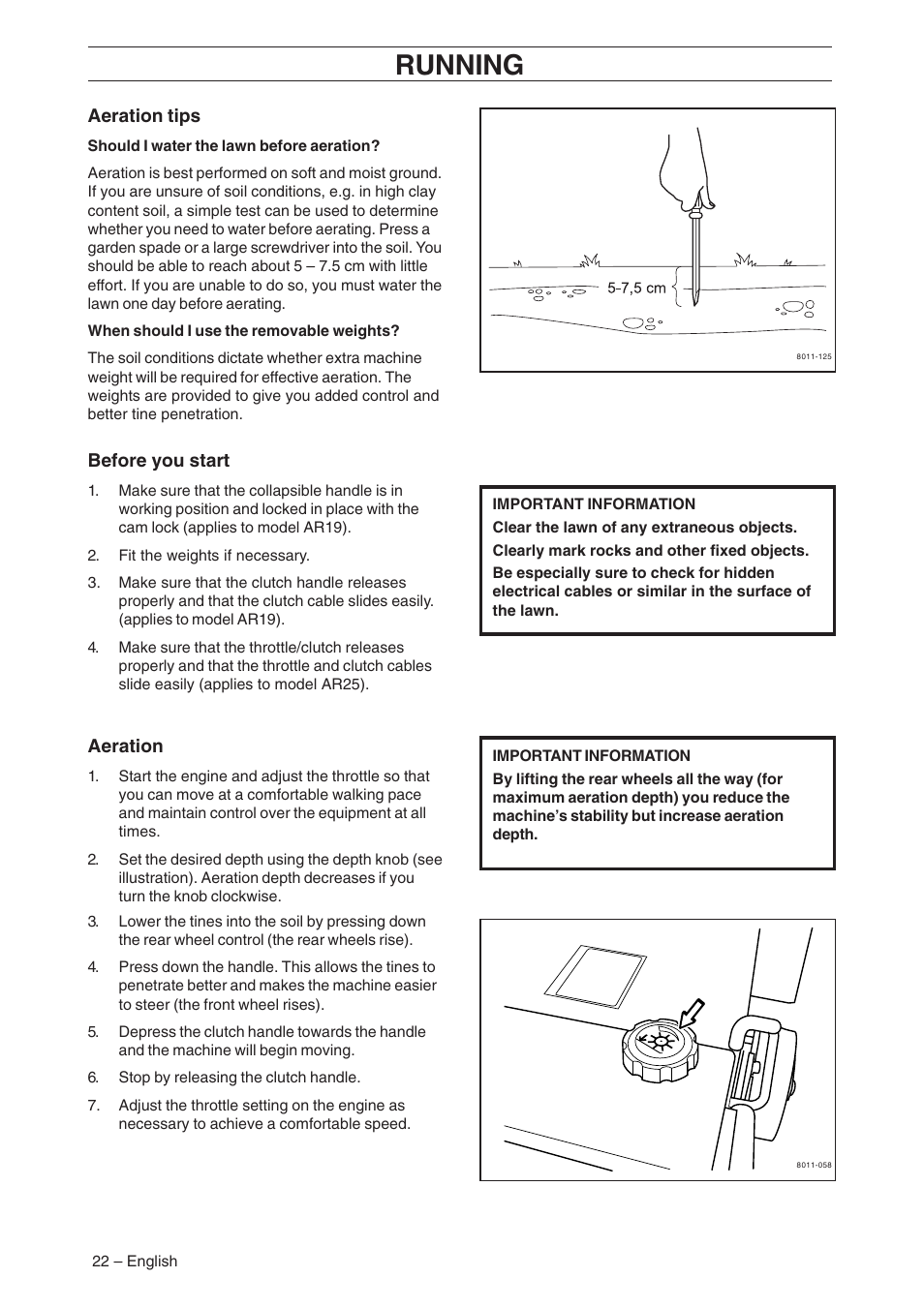 Running | Husqvarna AR19 User Manual | Page 24 / 56