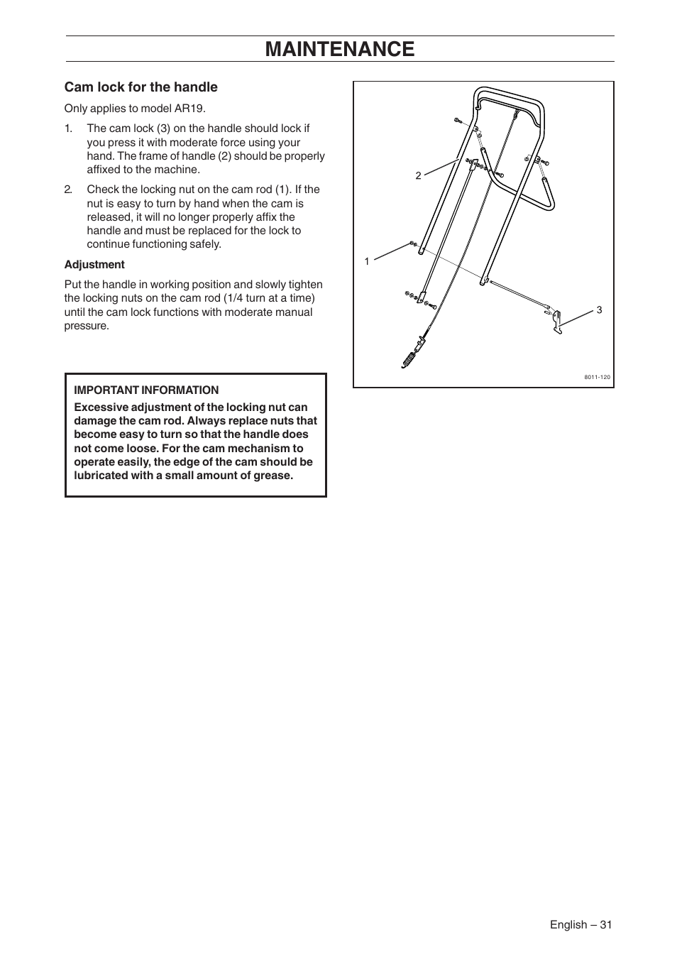 Maintenance | Husqvarna AR19 User Manual | Page 33 / 56
