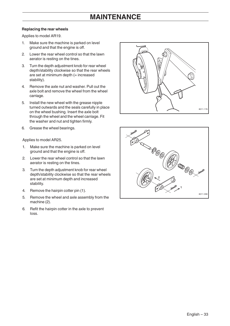 Maintenance | Husqvarna AR19 User Manual | Page 35 / 56