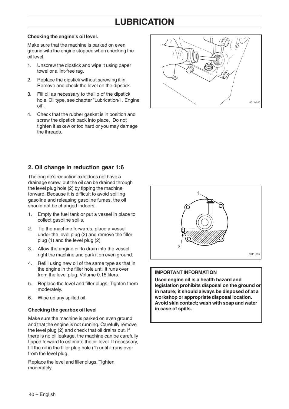Lubrication | Husqvarna AR19 User Manual | Page 42 / 56