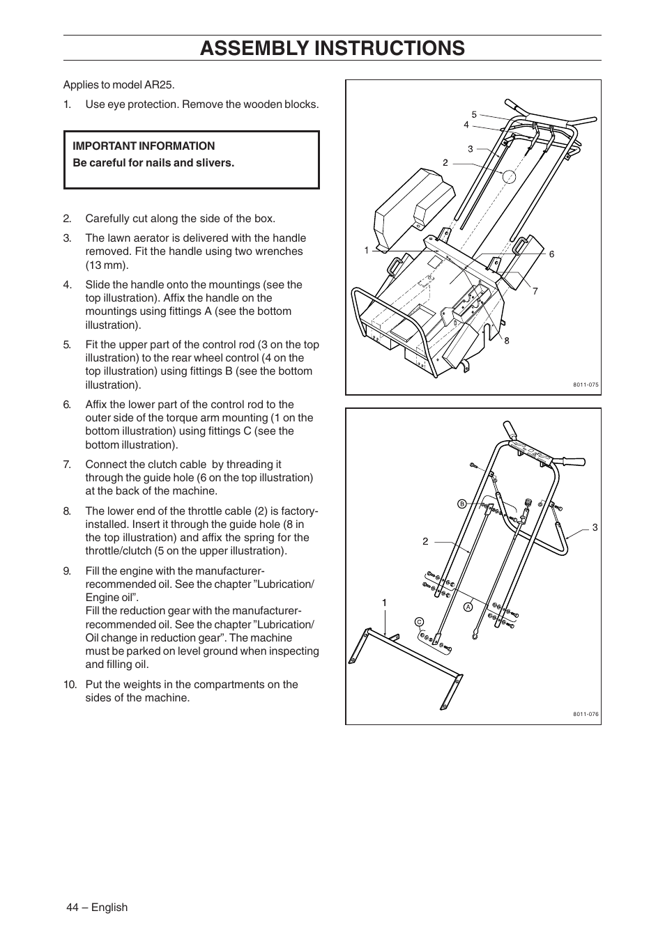 Assembly instructions | Husqvarna AR19 User Manual | Page 46 / 56