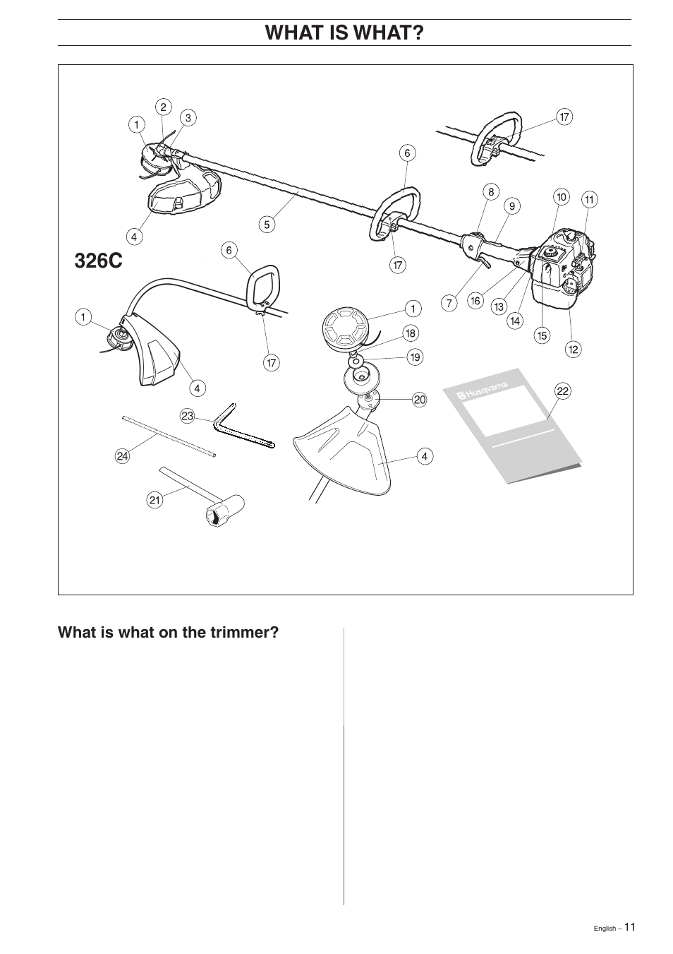 What is what, 326c, What is what on the trimmer | Husqvarna 326C User Manual | Page 11 / 36