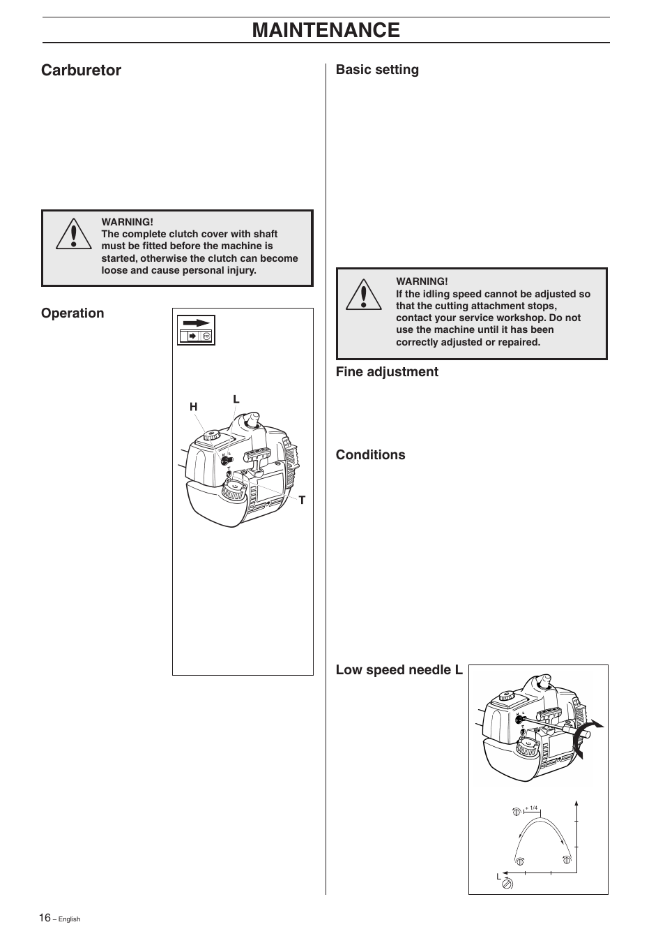 Maintenance, Carburetor | Husqvarna 326C User Manual | Page 16 / 36