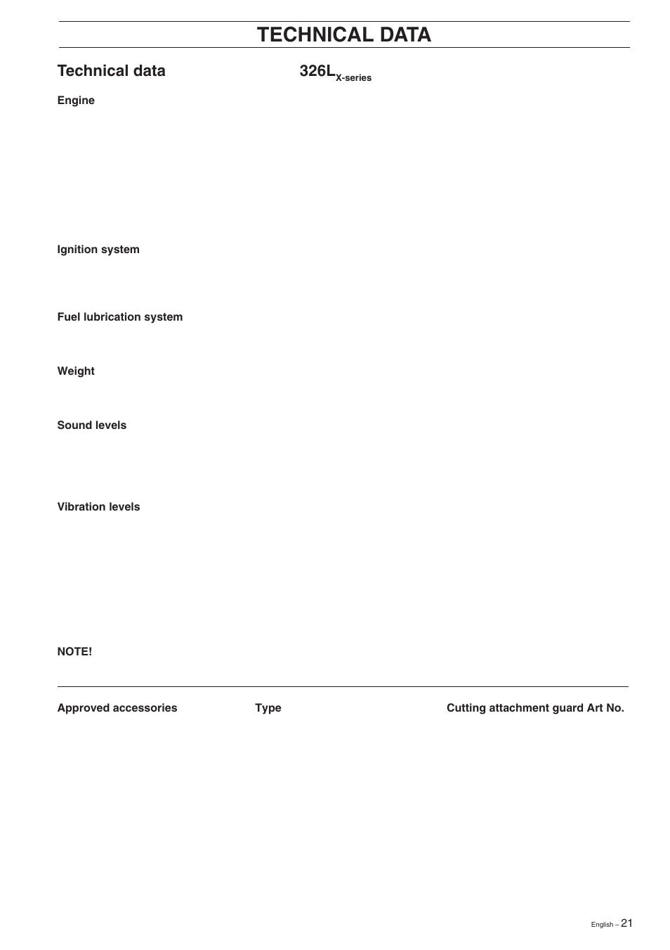 Technical data, 326l | Husqvarna 326C User Manual | Page 21 / 36