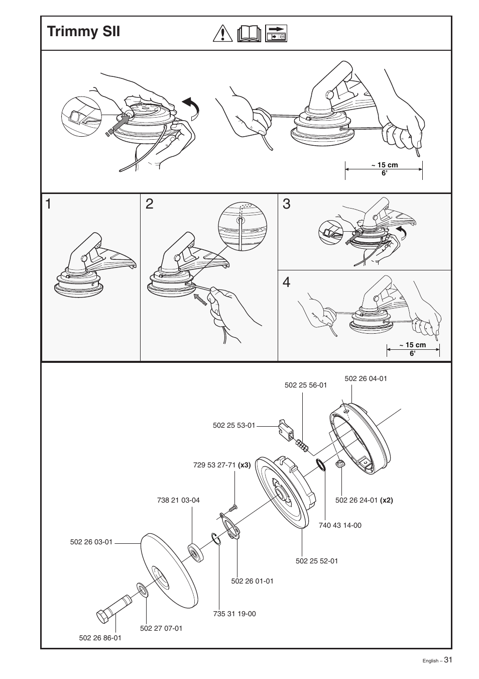 Trimmy sii, 12 3 4 trimmy sii | Husqvarna 326C User Manual | Page 31 / 36