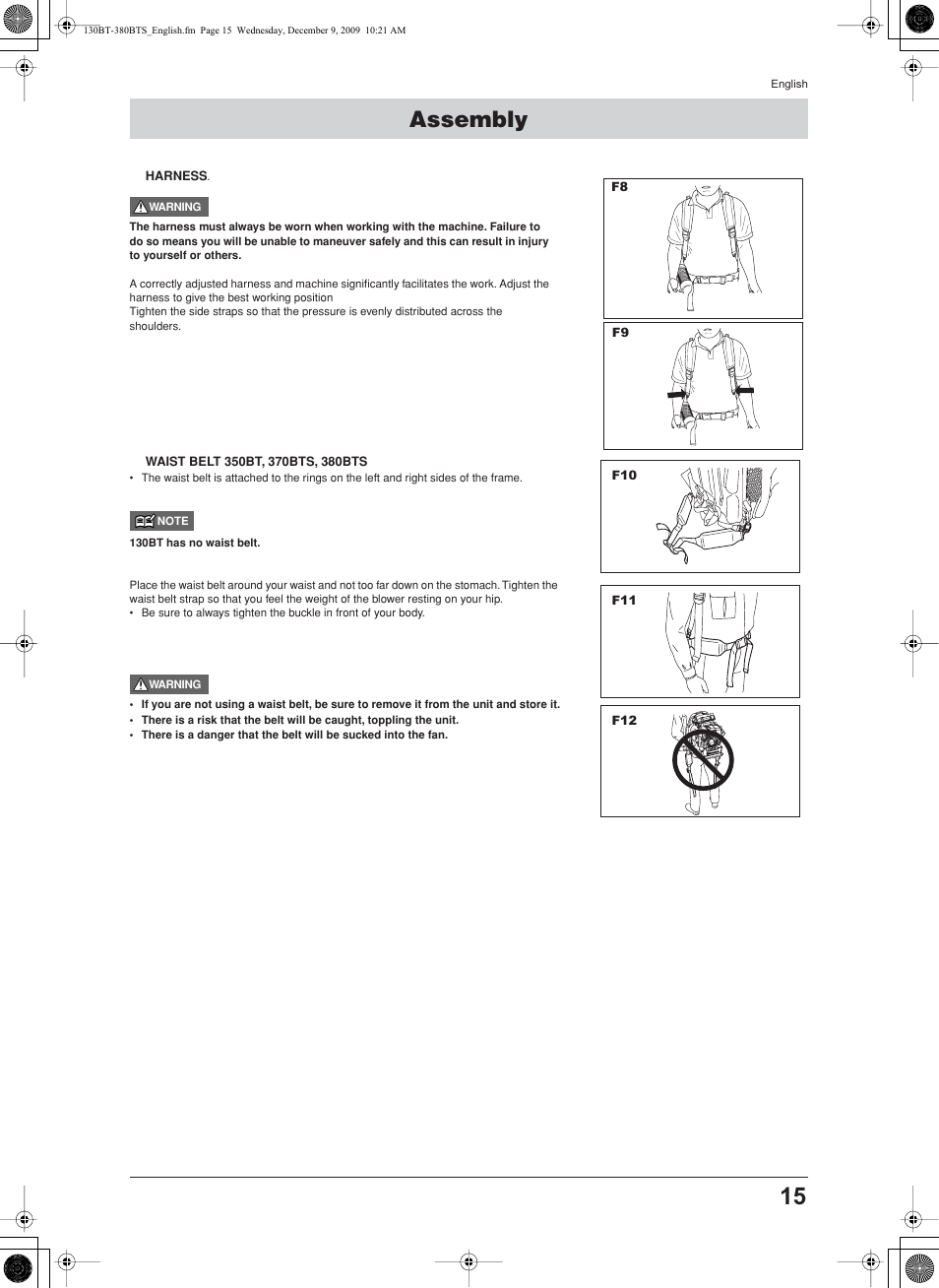 Assembly, Harness | Husqvarna 130BT User Manual | Page 15 / 21