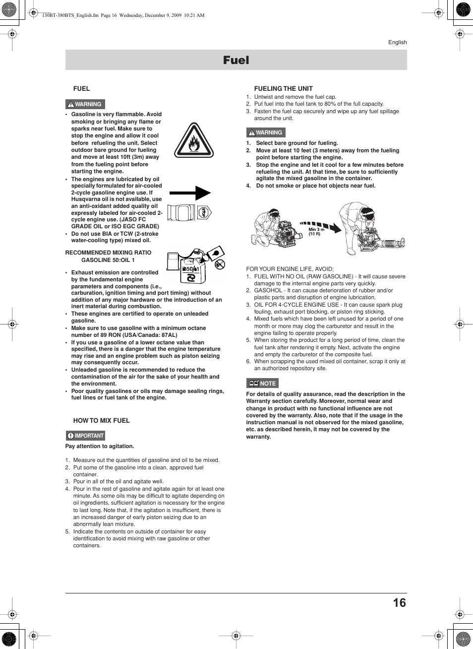 Fuel, How to mix fuel, Fueling the unit | Husqvarna 130BT User Manual | Page 16 / 21