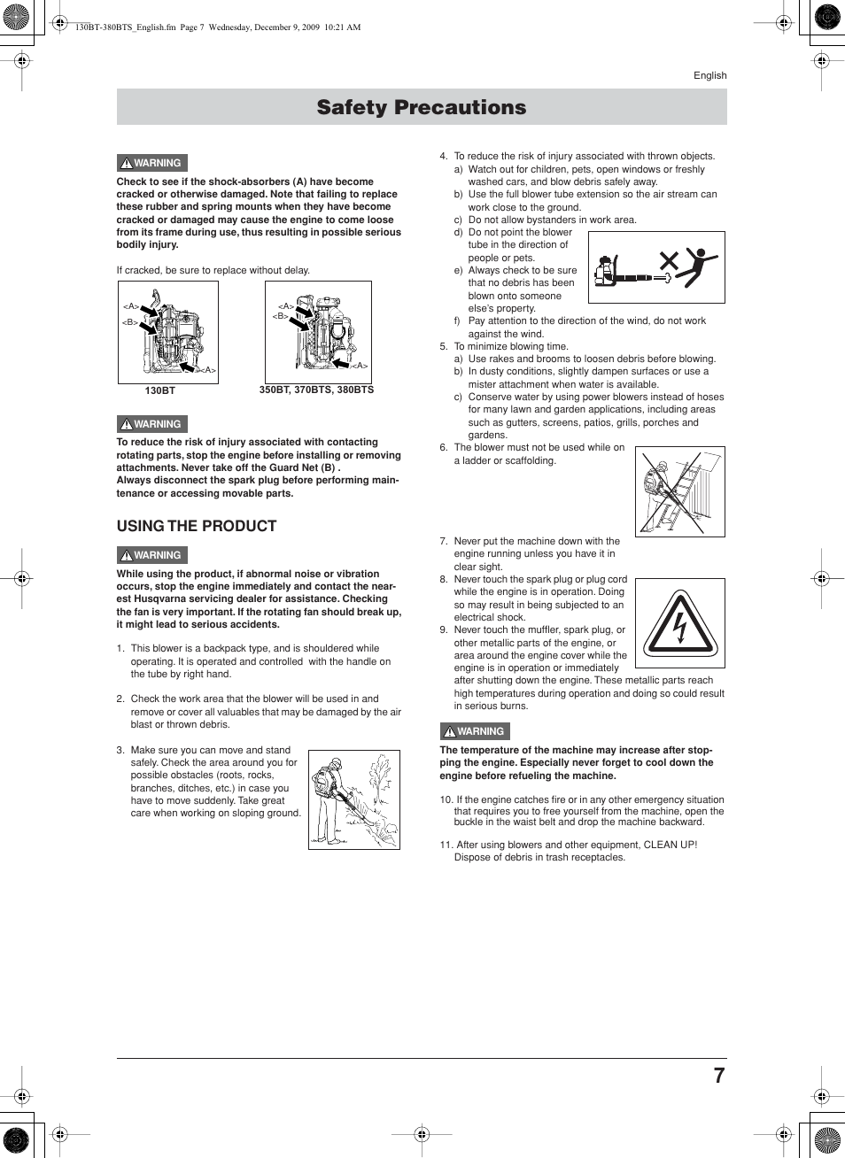 Using the product, Safety precautions | Husqvarna 130BT User Manual | Page 7 / 21