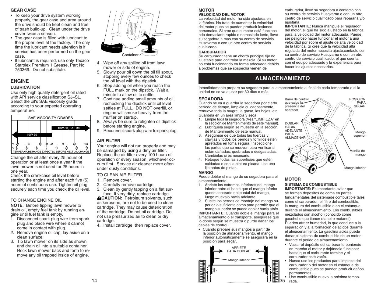 Almacenamiento | Husqvarna 917.37408 User Manual | Page 14 / 24