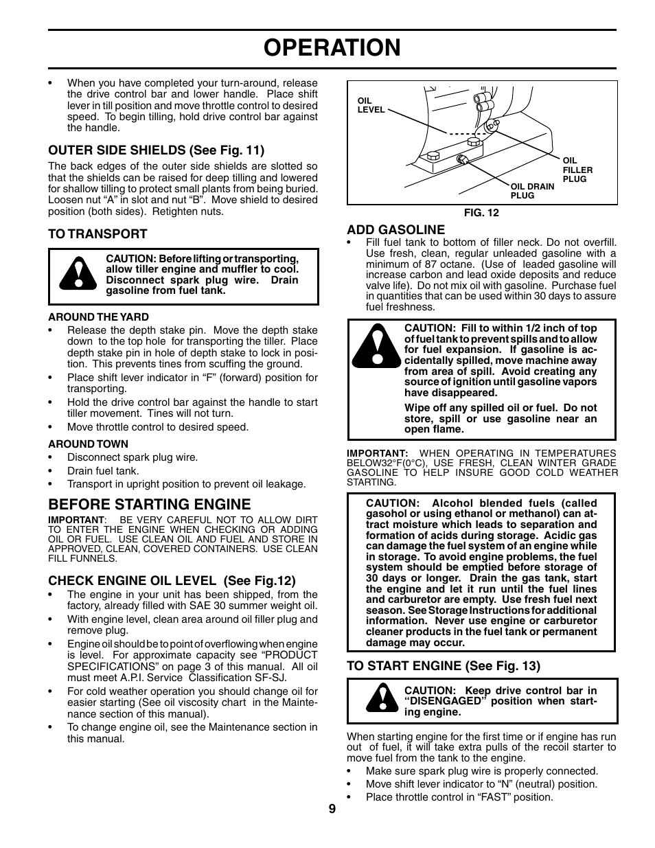 Operation, Before starting engine | Husqvarna 650RTTA User Manual | Page 9 / 28
