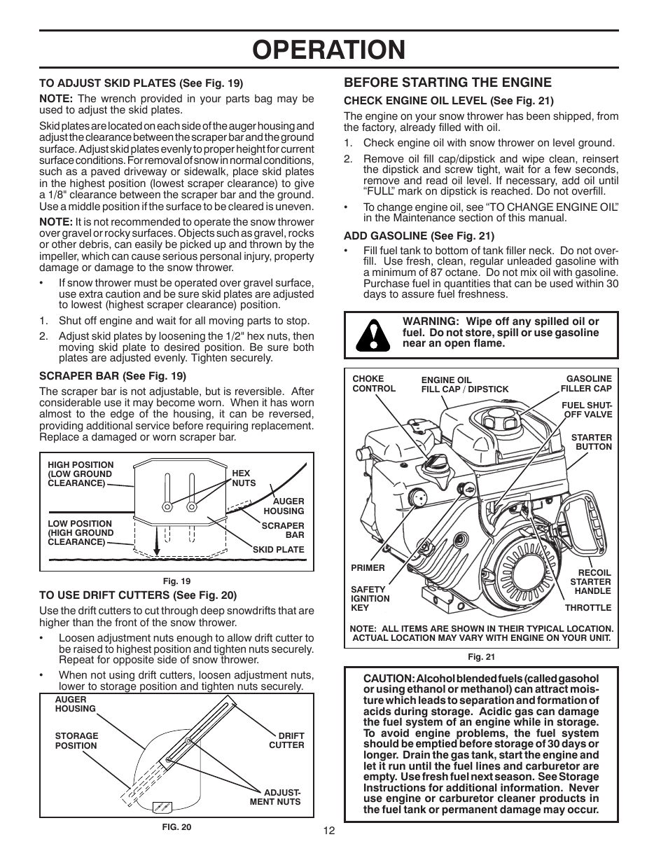 Operation, Before starting the engine | Husqvarna 16530-LS User Manual | Page 12 / 24