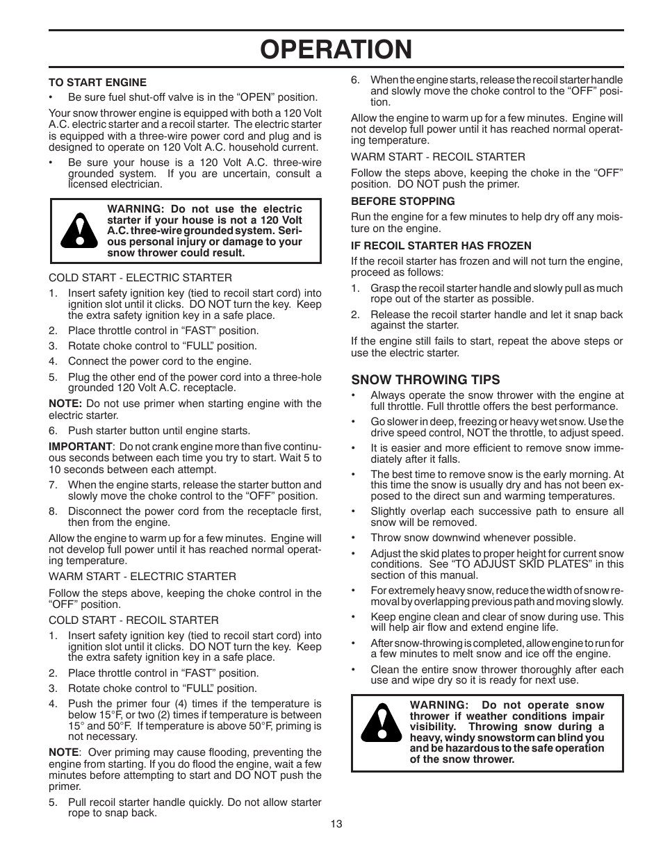 Operation | Husqvarna 16530-LS User Manual | Page 13 / 24