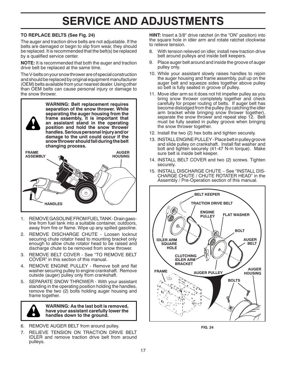Service and adjustments | Husqvarna 16530-LS User Manual | Page 17 / 24