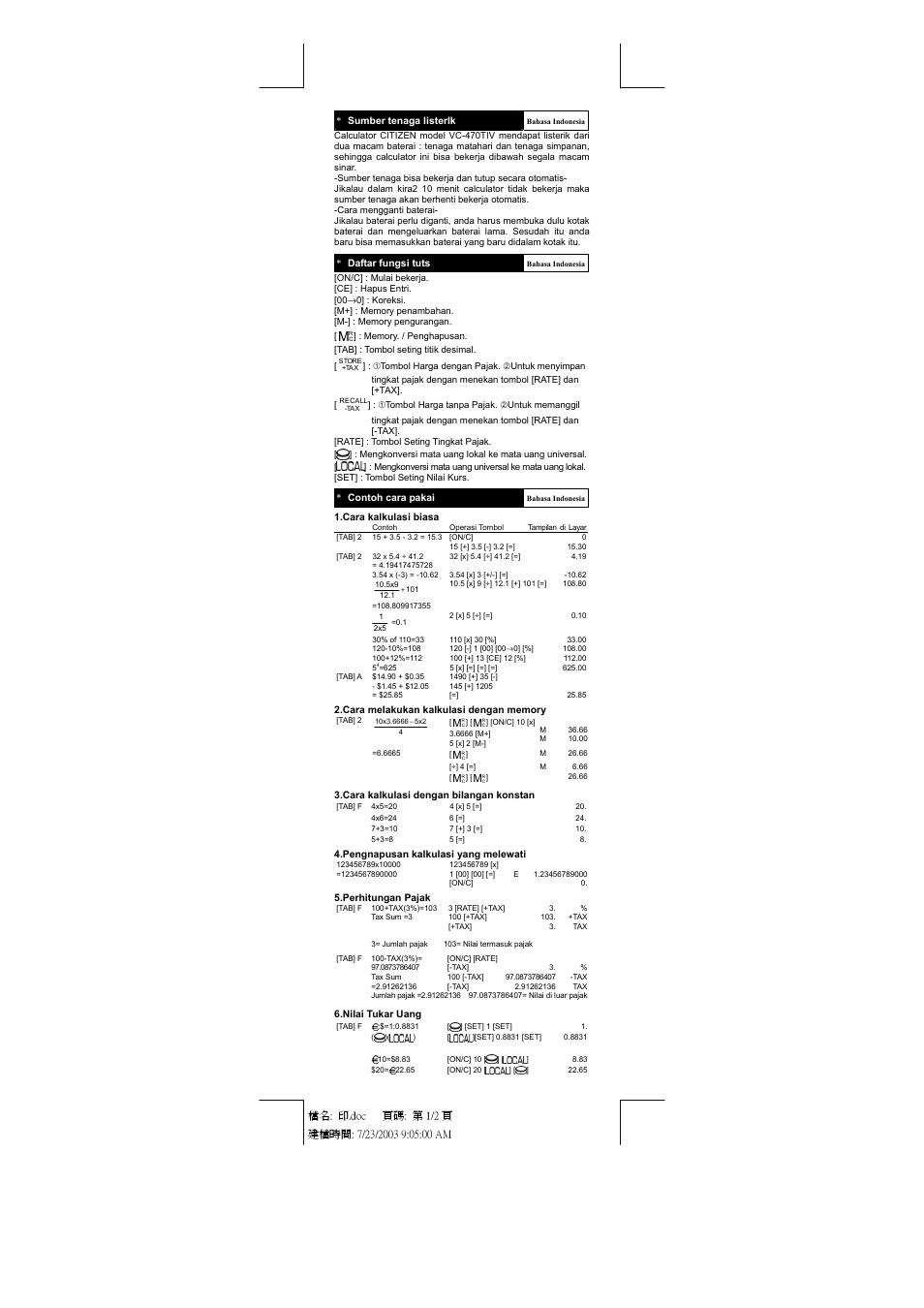 CITIZEN VC-470TIV User Manual | Page 13 / 15