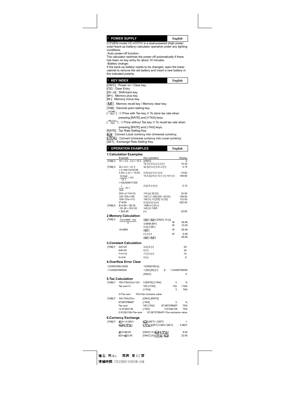 CITIZEN VC-470TIV User Manual | Page 9 / 15