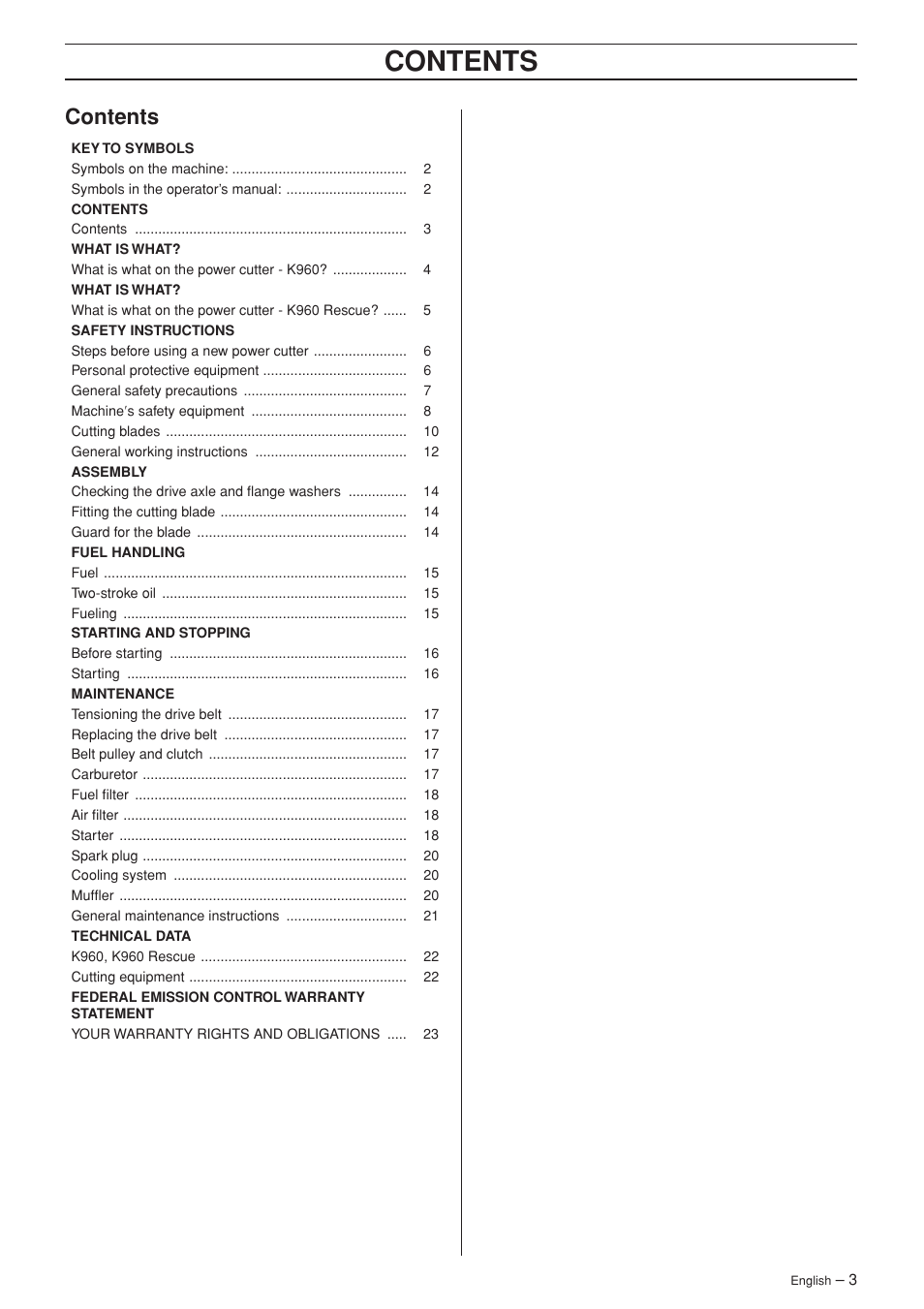 Husqvarna K960 Rescue User Manual | Page 3 / 24