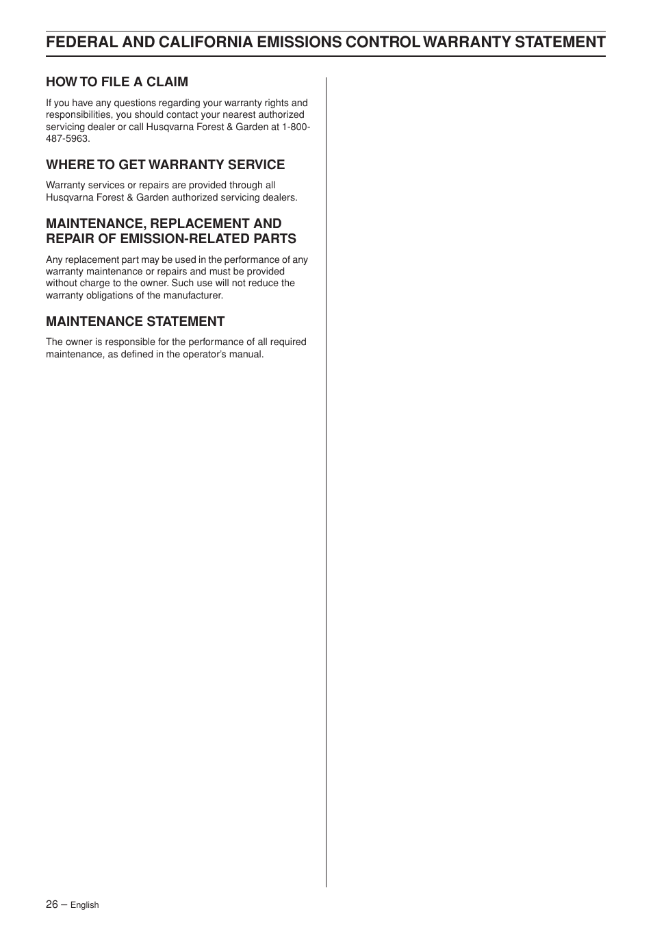 How to file a claim, Where to get warranty service, Maintenance statement | Husqvarna 326C User Manual | Page 26 / 40