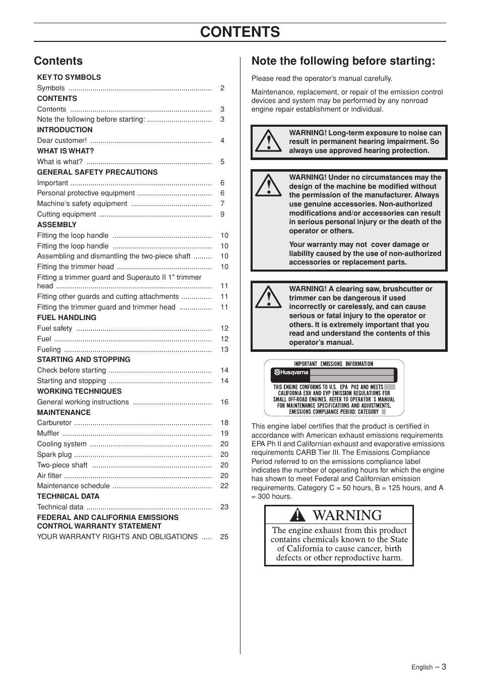 Husqvarna 326C User Manual | Page 3 / 40