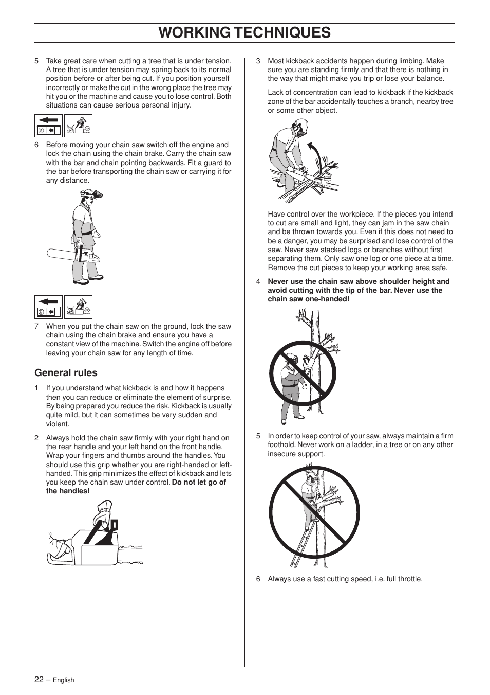 General rules, Working techniques | Husqvarna 336 EPA I User Manual | Page 22 / 40