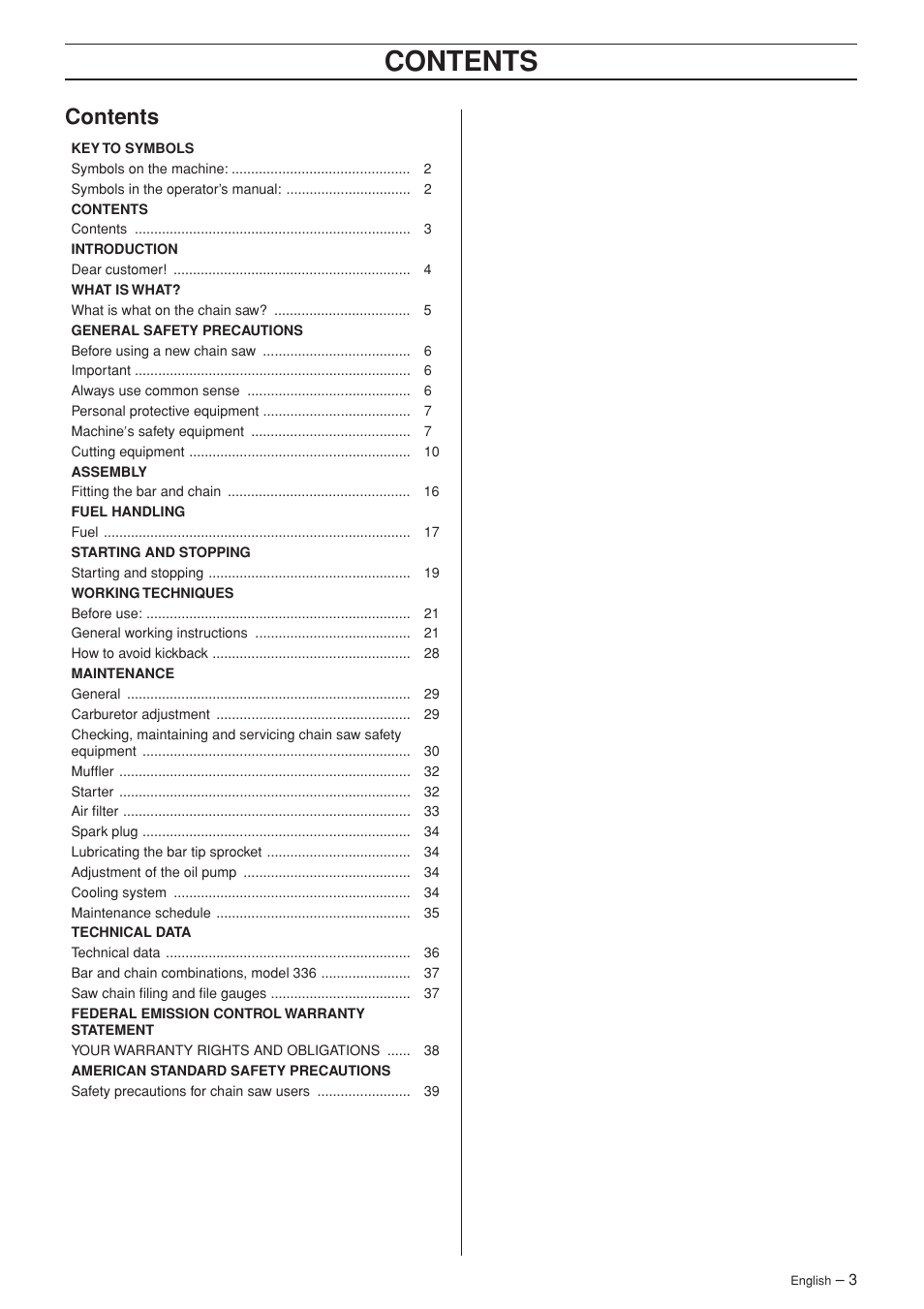 Husqvarna 336 EPA I User Manual | Page 3 / 40