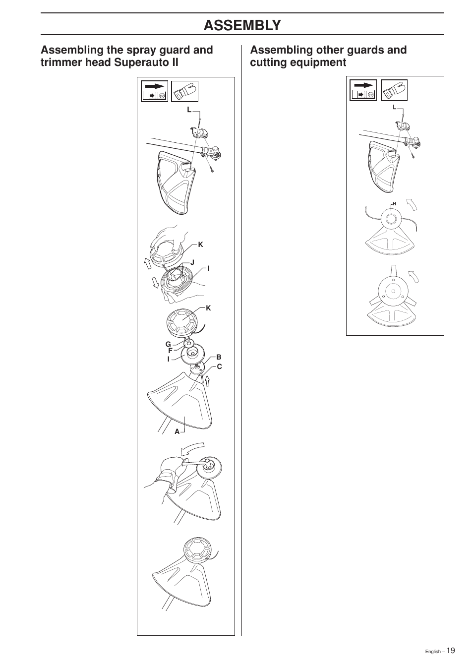 Assembly, Assembling other guards and cutting equipment | Husqvarna 325RXT-Series User Manual | Page 19 / 44