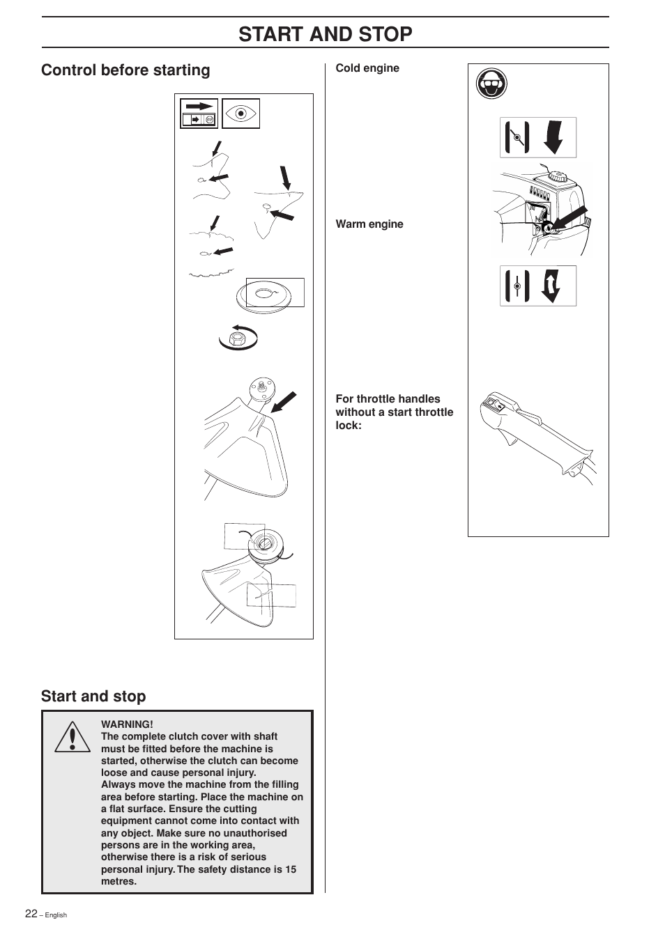 Start and stop | Husqvarna 325RXT-Series User Manual | Page 22 / 44