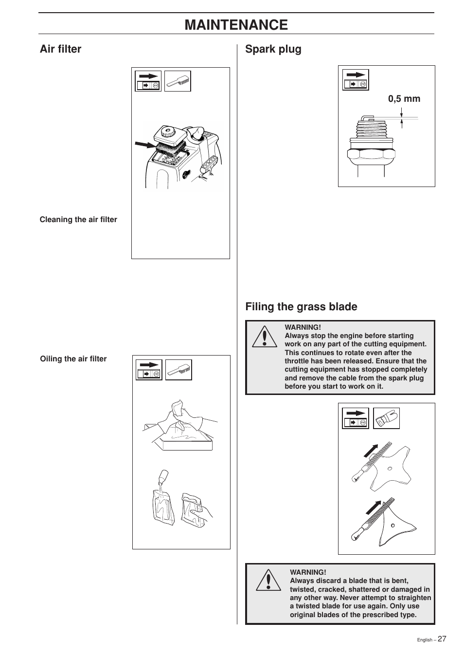Maintenance | Husqvarna 325RXT-Series User Manual | Page 27 / 44