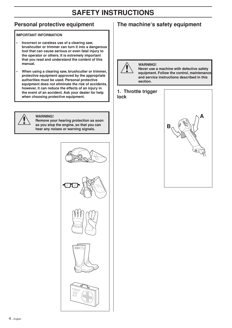 Safety instructions | Husqvarna 325RXT-Series User Manual | Page 4 / 44