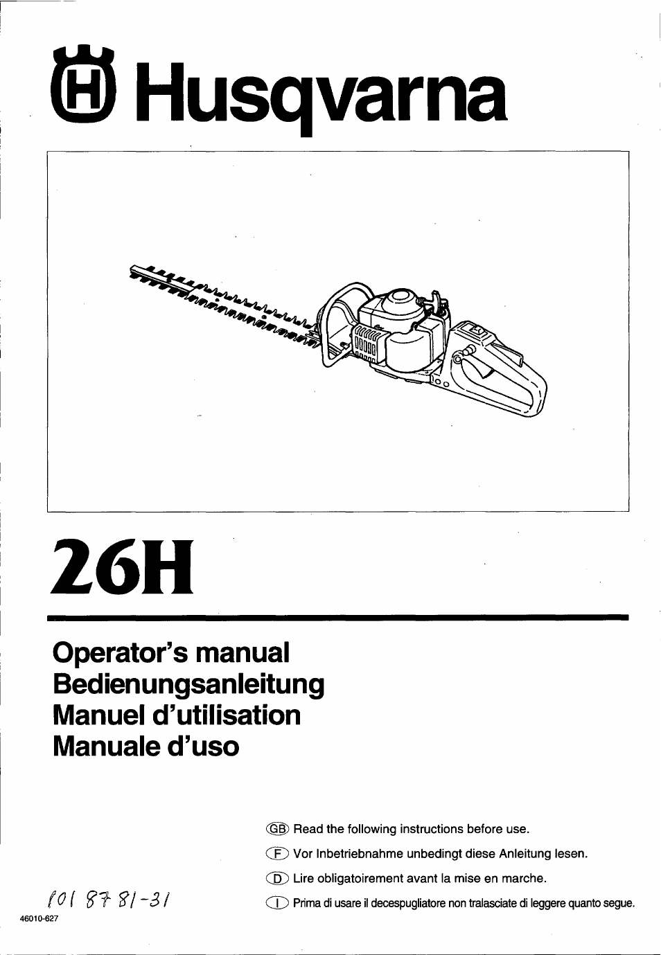 Husqvarna 26H User Manual | 41 pages