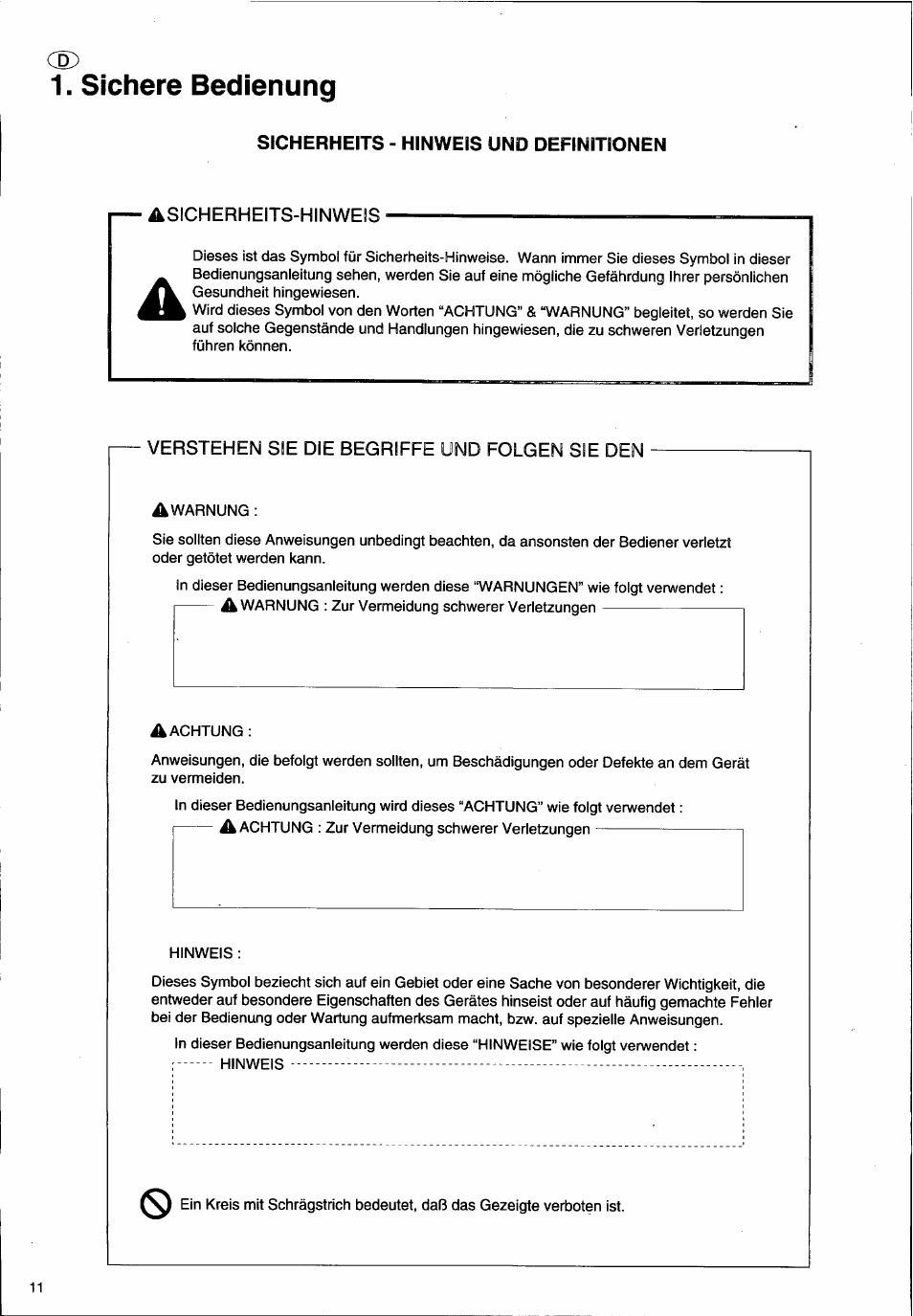 Sichere bedienung, Sicherheits - hinweis und definitionen | Husqvarna 26H User Manual | Page 12 / 41