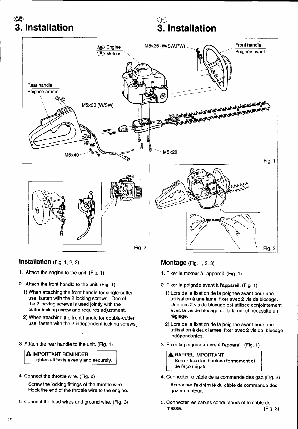 Installation, Montage | Husqvarna 26H User Manual | Page 22 / 41