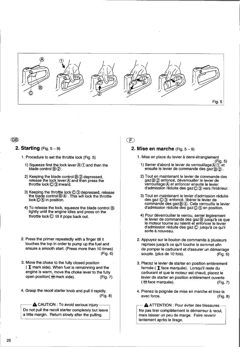 Starting, 2= yise en marche | Husqvarna 26H User Manual | Page 26 / 41