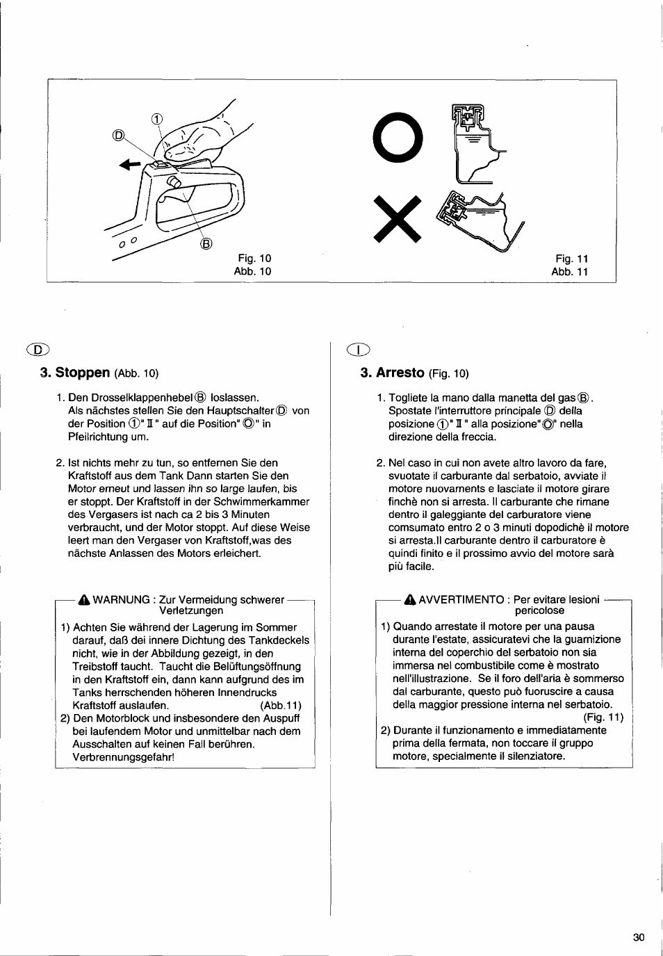 Stoppen, Arresto | Husqvarna 26H User Manual | Page 31 / 41