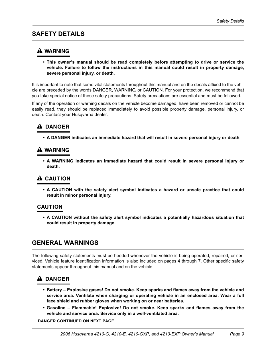 Safety details, Safety details ý, General warnings | Husqvarna HUV4210-EXP User Manual | Page 11 / 56