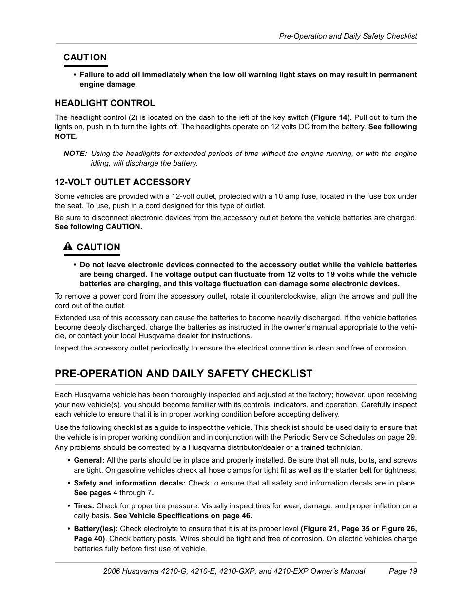 Pre-operation/ daily safety checklist, Pre-operation and daily safety checklist | Husqvarna HUV4210-EXP User Manual | Page 21 / 56