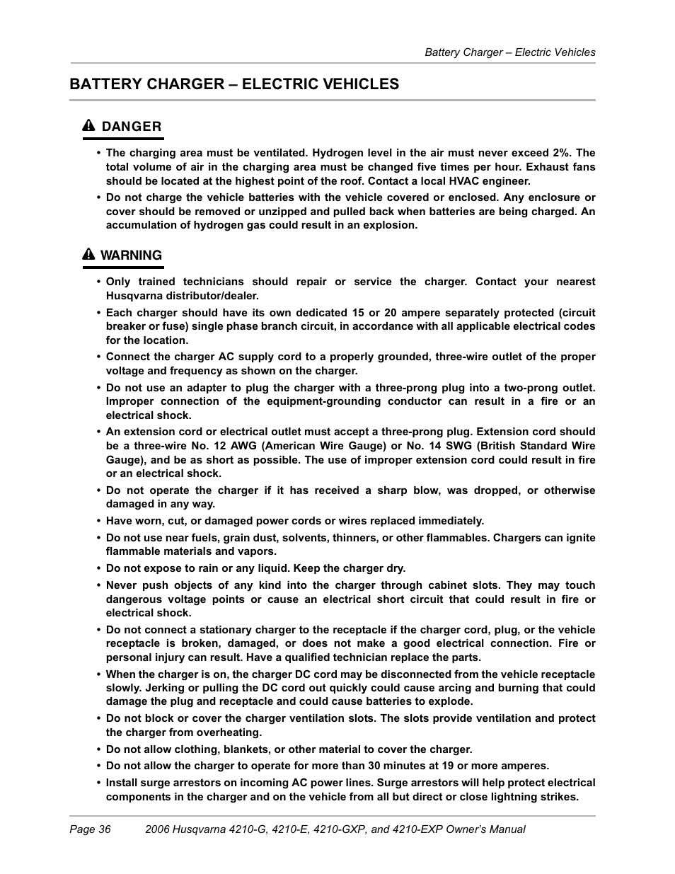 Battery charger - electric vehicles, Battery charger – electric vehicles ý | Husqvarna HUV4210-EXP User Manual | Page 38 / 56