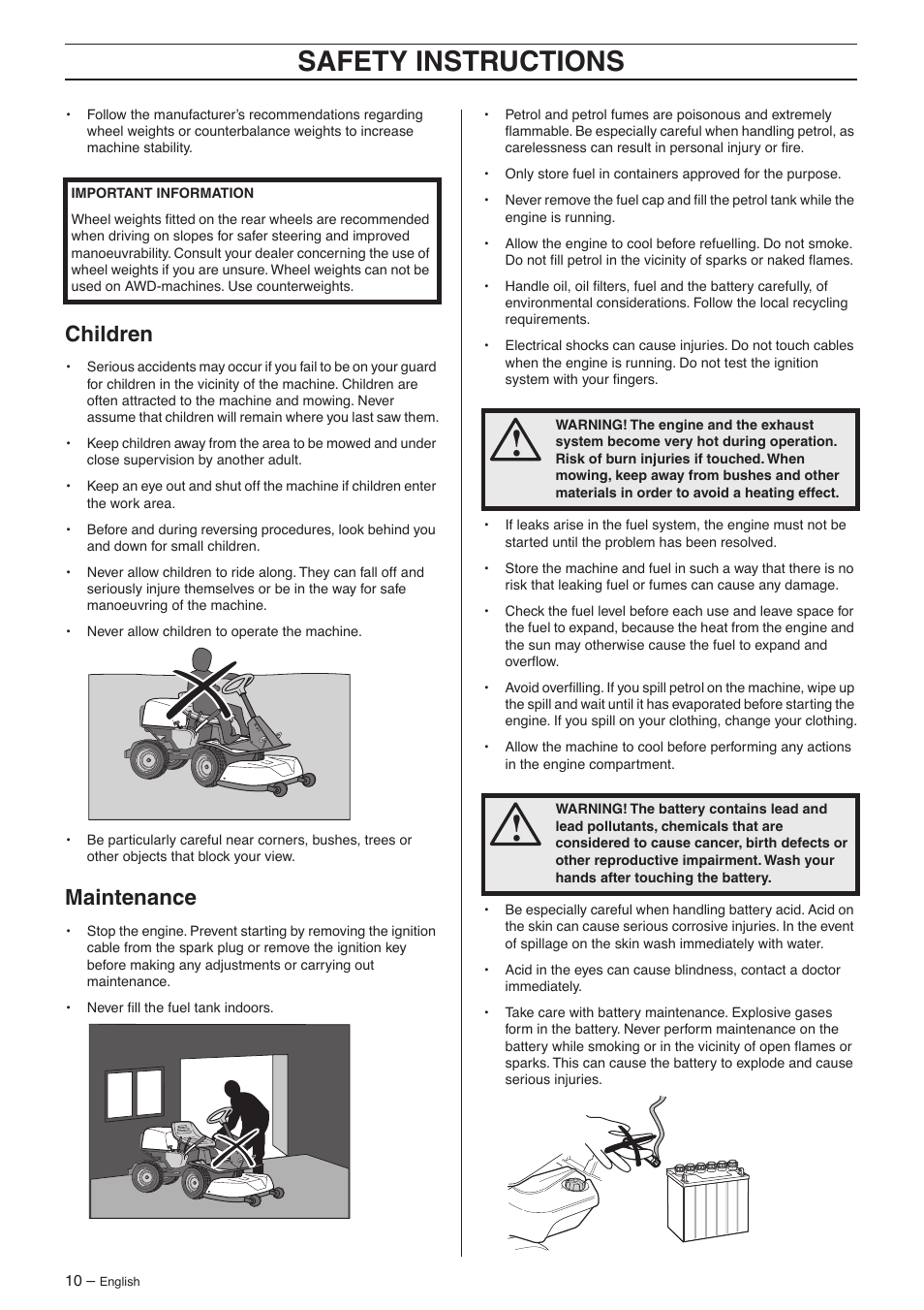 Children, Maintenance, Safety instr uctions | Husqvarna 15V2s AWD User Manual | Page 10 / 40