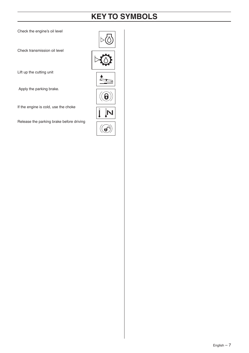 Key t o symbols | Husqvarna 15V2s AWD User Manual | Page 7 / 40