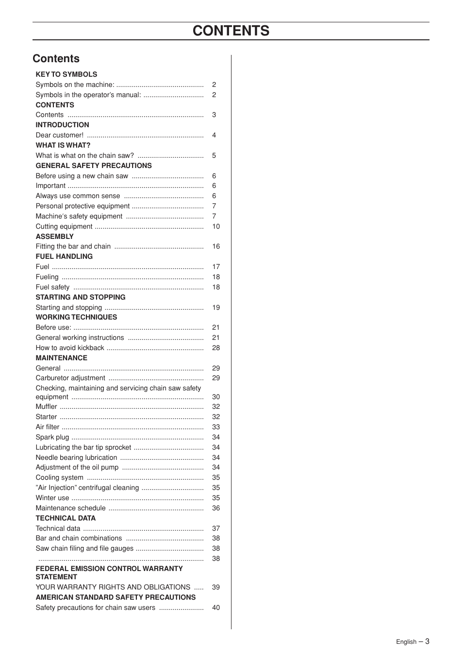 Husqvarna 340e User Manual | Page 3 / 44