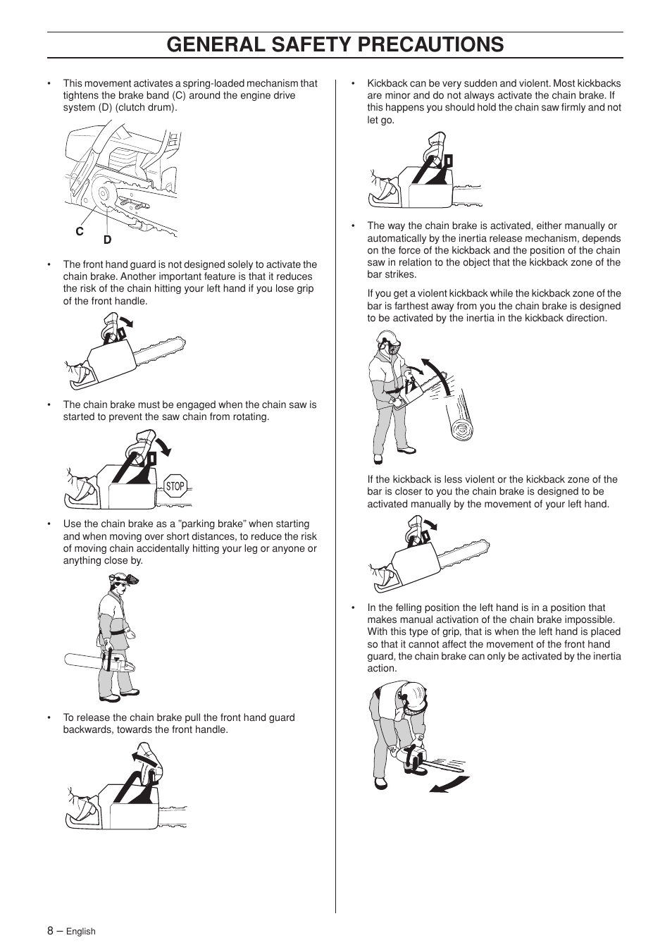 General safety preca utions | Husqvarna 340e User Manual | Page 8 / 44